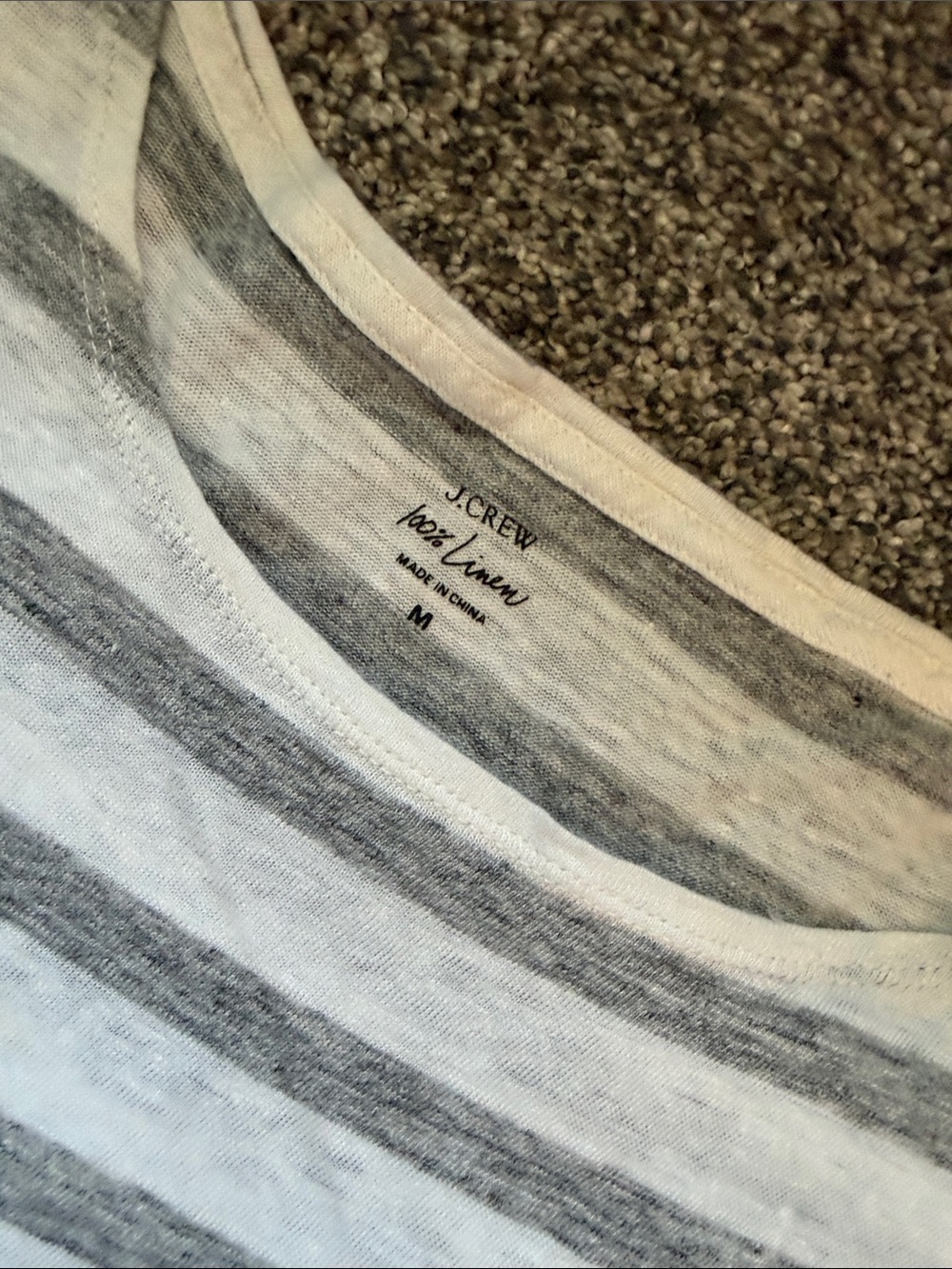 J. Crew linen Striped Grey & White Pocket Tee - Picture 2 of 4